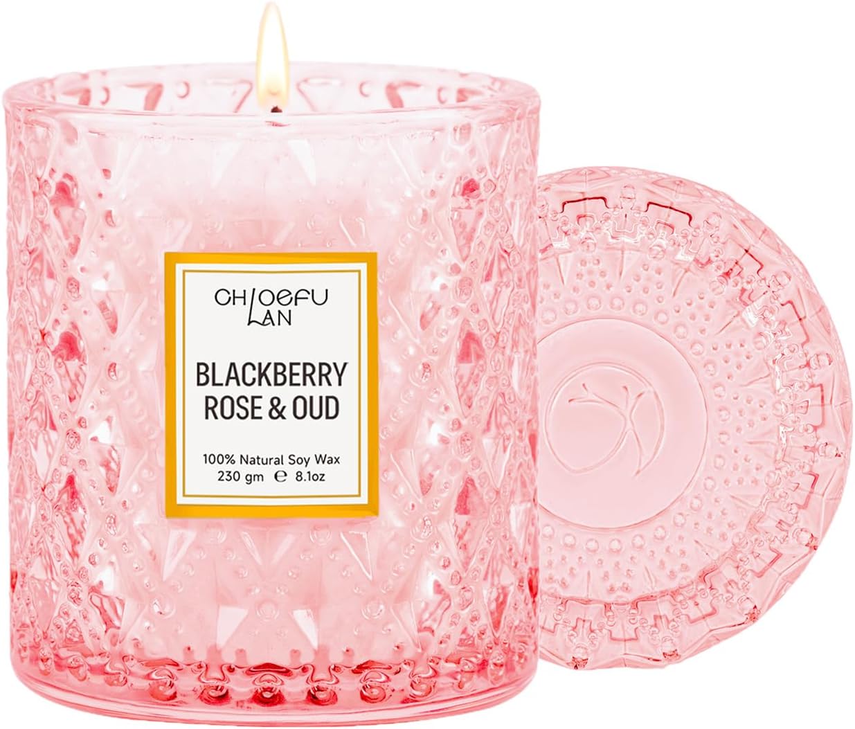 BlackBerry Rose Scented Candle, Oud Candles Gifts for Women, Pink Candles for Home Scented, 55 Hours Long Burning, Natural Soy Wax Candles, Valentine's Day Gifts
