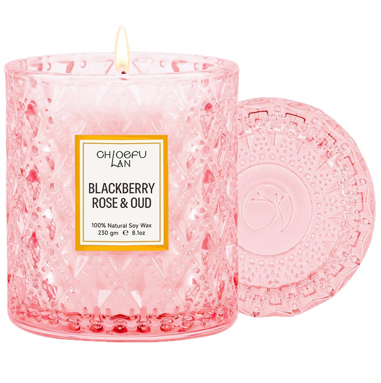 Chloefu LAN BlackBerry Rose Scented Candle, Oud Candles Gifts for Women, Pink Candles for Home Scented, 55 Hours Long Burning, Natural Soy Wax Candles, Valentine's Day Gifts