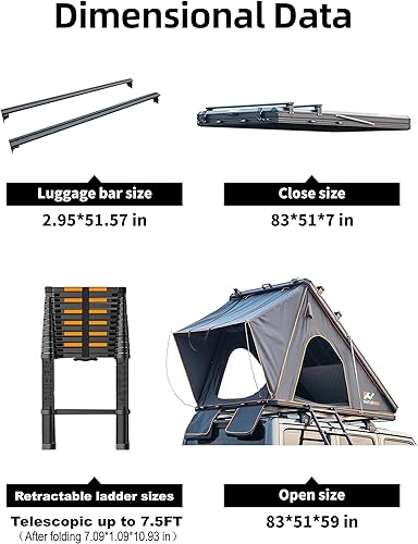Miniatura 6 de BAMACAR Tienda de campaña de aluminio desplegable en la azotea para acampar SUV, con 2 barras transversales superiores y luces LED, tiendas de