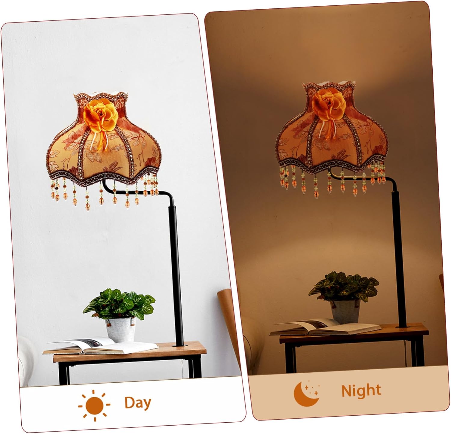 Vintage European Lampshade with Tassel Fringe Retro Cloth Lamp Cover for Table and Floor Lamps Victorian Style Bedside Light Shade with Scalloped Beaded Lace Frame for Cozy Ambient