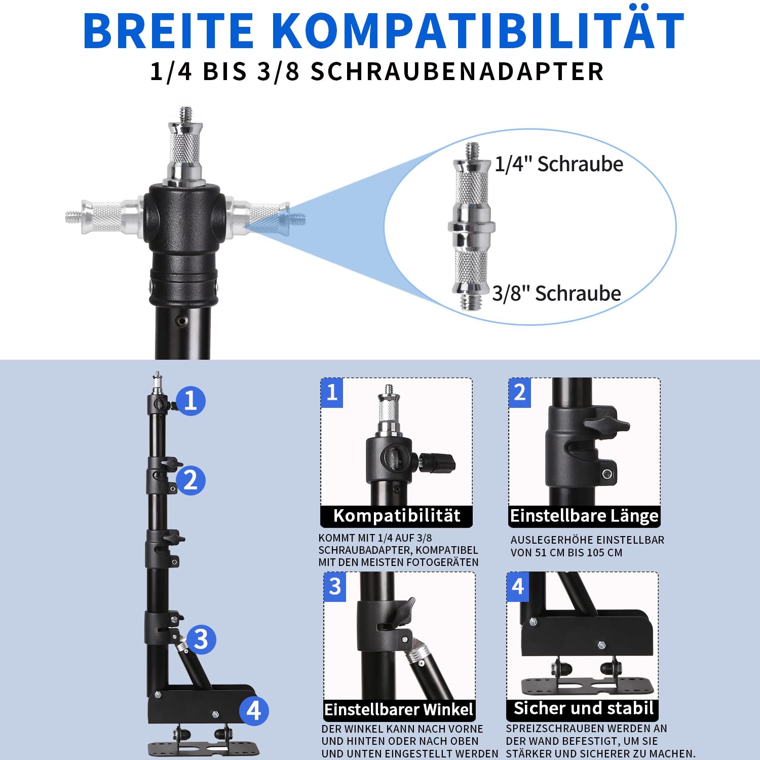 50W 3000–6500K dimmbare LED-Doppelarmleuchte mit 105 cm dreieckigem Ausleger zur Wandmontage, Fotografie-Beleuchtungsset für Make-up, Live-Übertragung, Augenbrauen, Tattoo-Lampe, Studio-Video