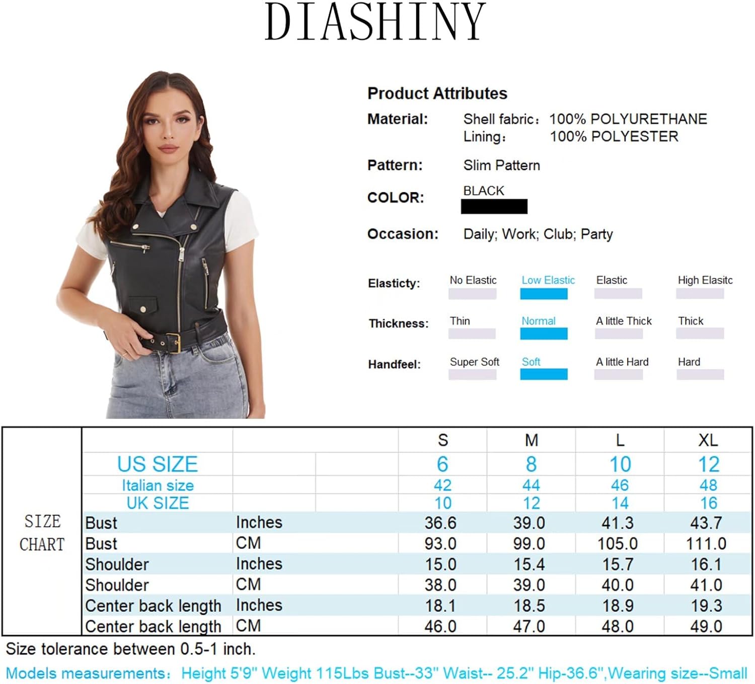 DIASHINY Faux Leather Vest For Women Lapel Sleeveless Moto Slim Fit PU Motorcycle Biker Waistcoat - Image 6