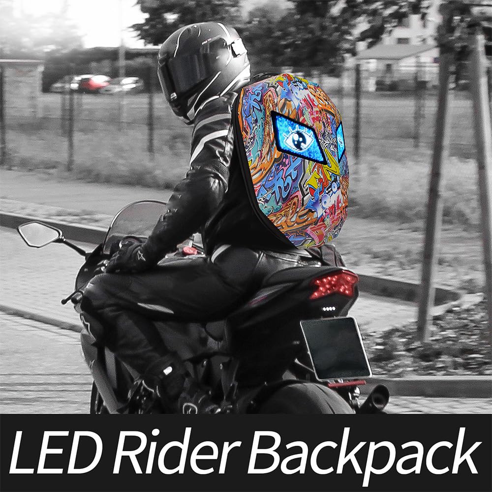 Alomejor Sac à Dos de Moto à Coque Rigide LED Sac à Dos de Moto de Grande capacité avec Compartiment pour Ordinateur Portable pour les Fêtes de Festivals (2)