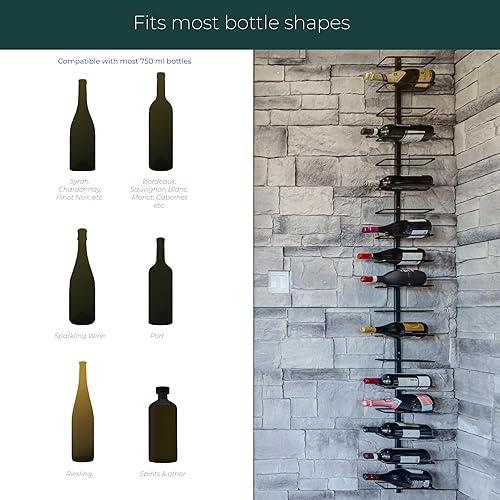 Miniatura 6 de TheRackCo. Wall Series - Estante de metal para botellas de vino con marco central, color negro (6 botellas)