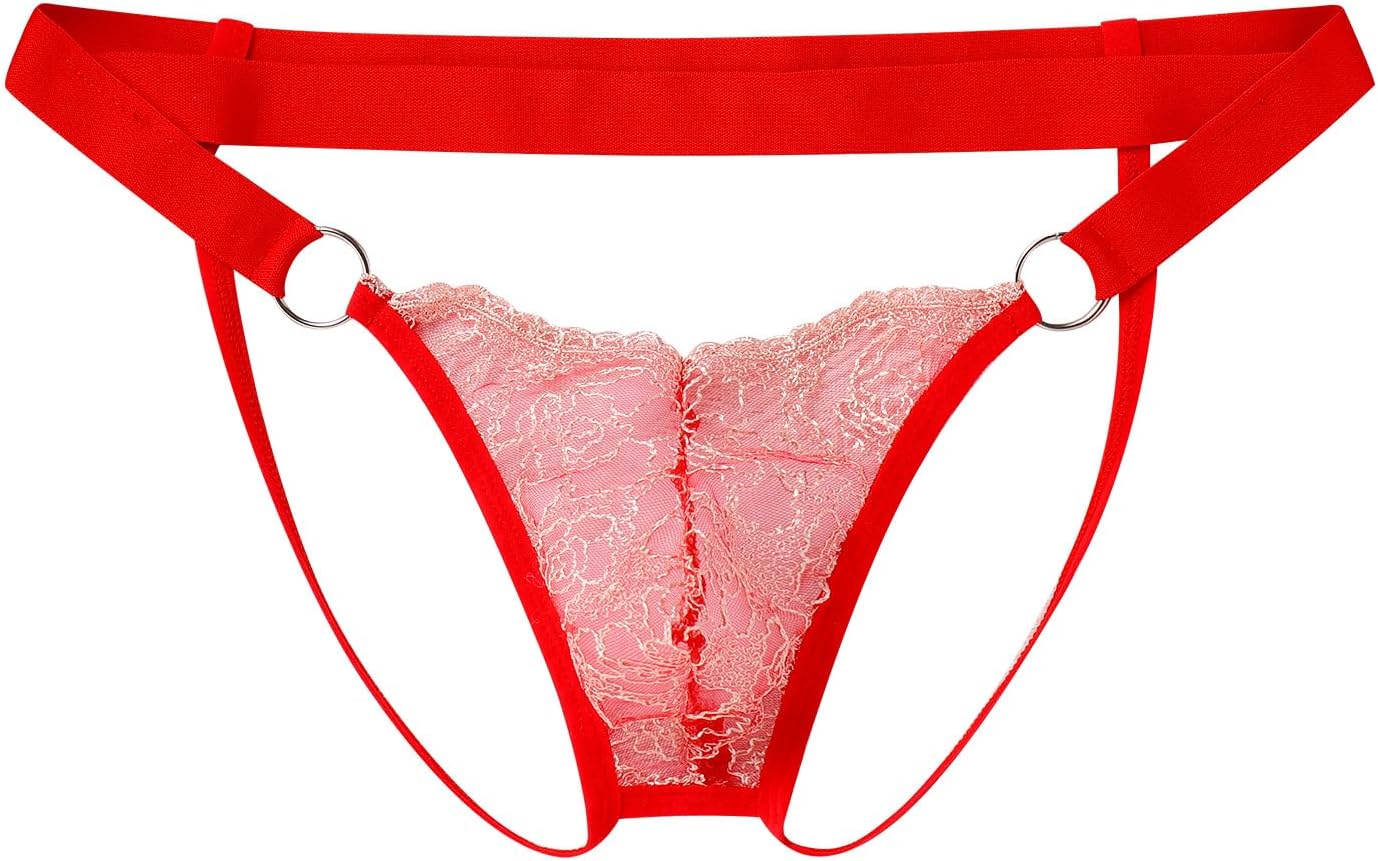 ABAFIP Men's Lace Thong Underwear Low Waist Sissy Pouch G-String Panties Crossdressing Lingerie