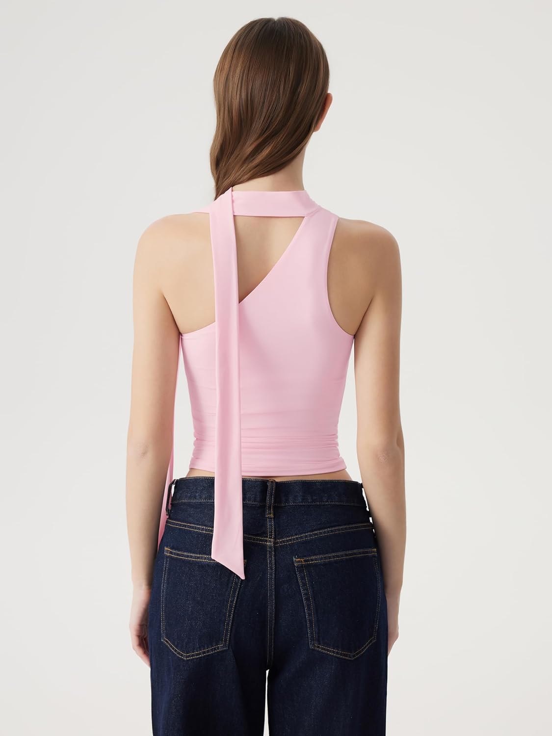 SUUKSESS Women Halter High Neck Tank Tops Off Shoulder Double Lined Going Out Shirts with Scarf - Image 2