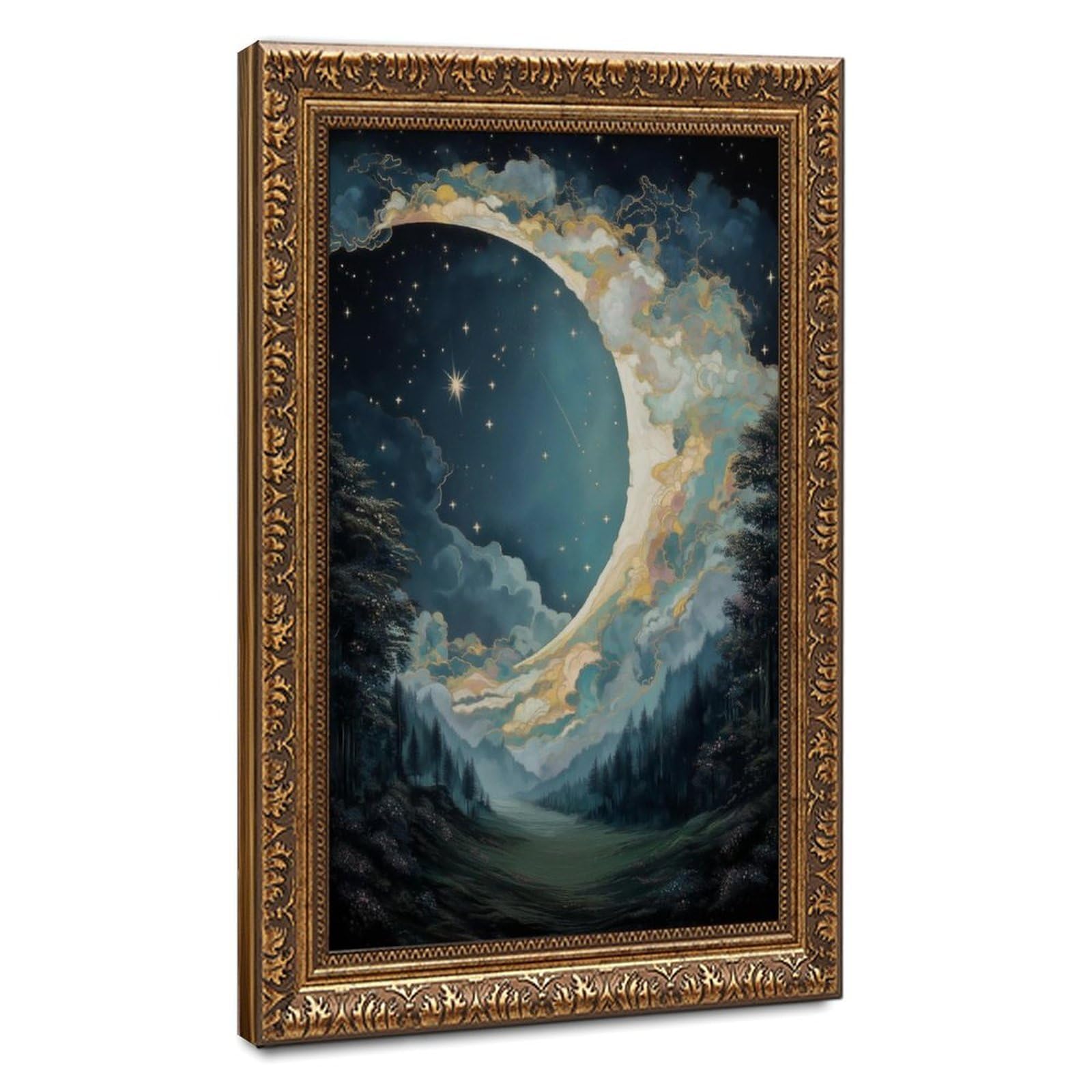 Bareronor Celestial Crescent Moon Canvas Poster Bedroom Decor Landscape Office Room Decor Gift 12" L X 18" W