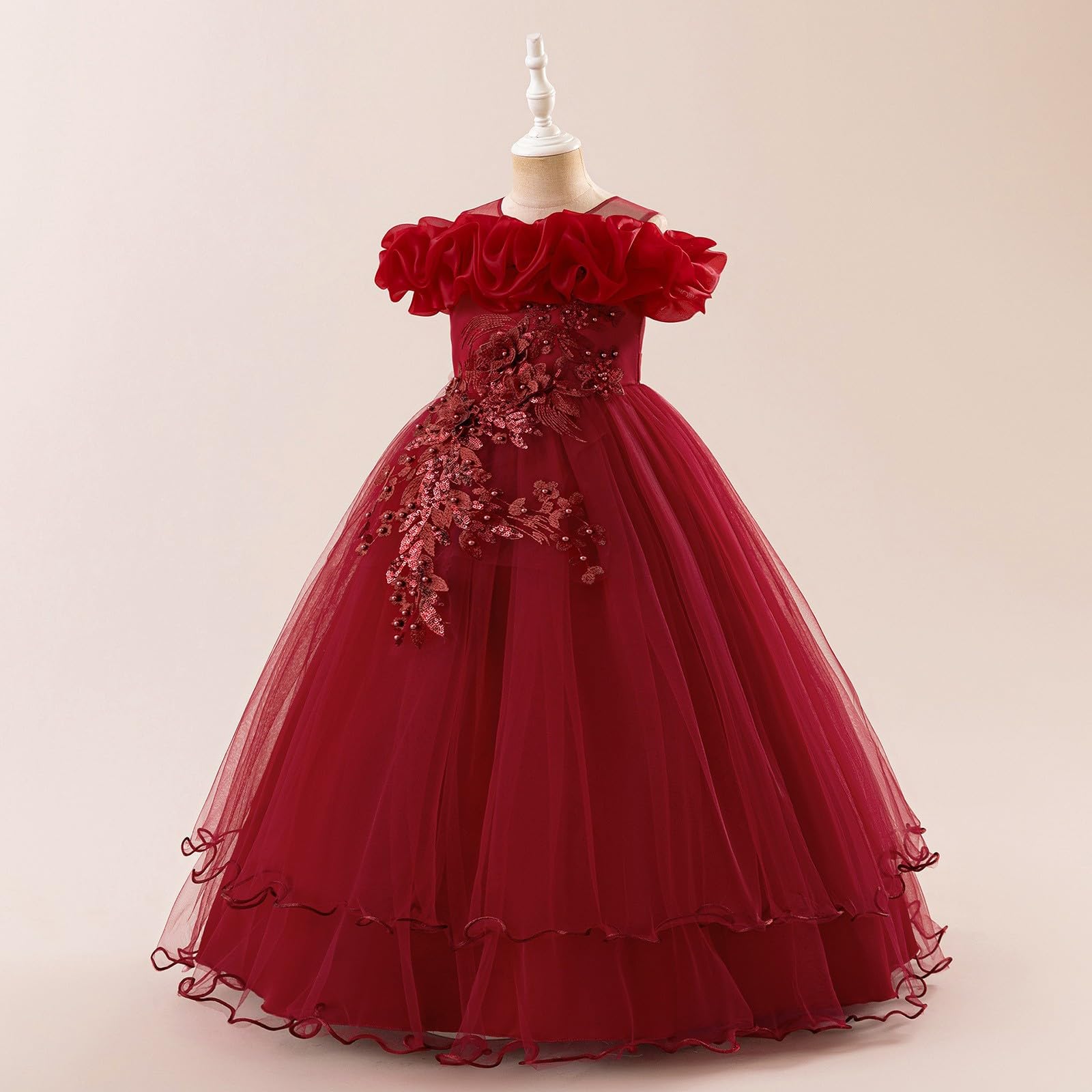 Generico 2026 Abito Elegante con Spalle Scoperte e Gonna tutù per Bambine, Modello Matrimoni Feste Casual, Taglie 7-12#D
