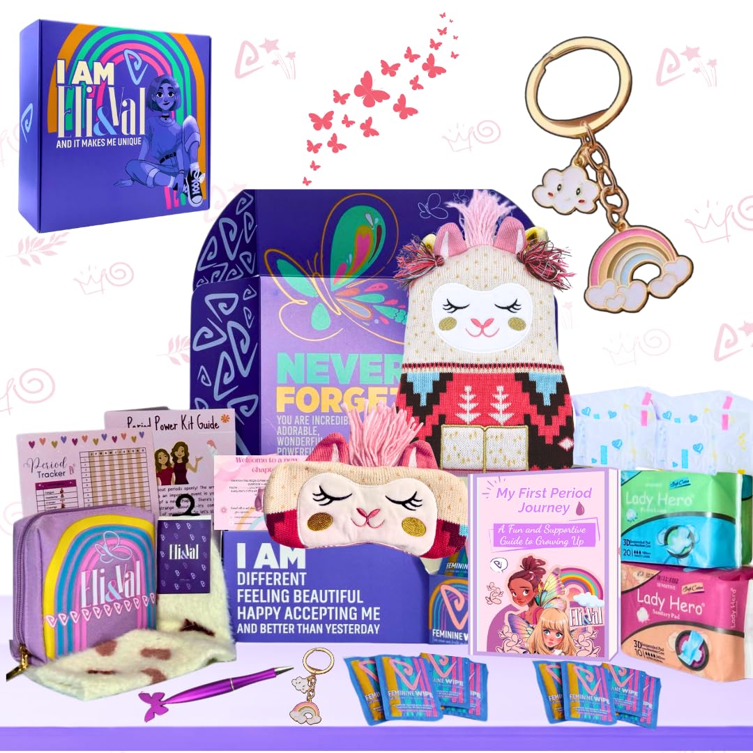 ELI&VAL Modern Style First Period Kit for Girls 9-10-12: Celebration Starter | School Essentials | Teen Tween PreTeen - Welcomes, Educates, Empowers, Connects - Welcome to Womanhood (Alpaca)