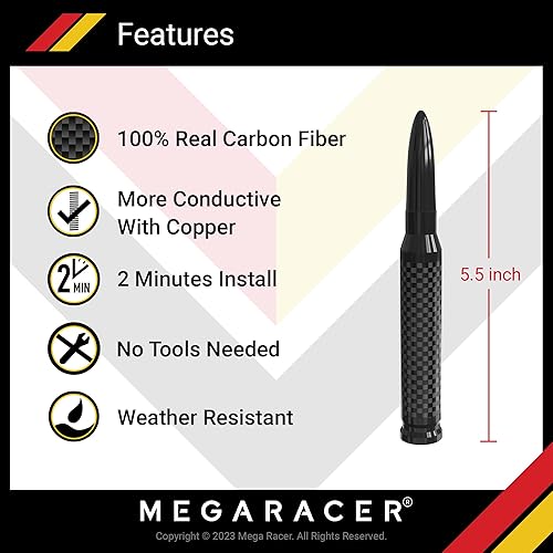 Miniatura 2 de Mega Racer Antena negra de fibra de carbono 100% real de 5.5 pulgadas - Jeep Wrangler Gladiator 2007-2024 4xe JK JKU JL JLU JT Rubicon Sahara Willys
