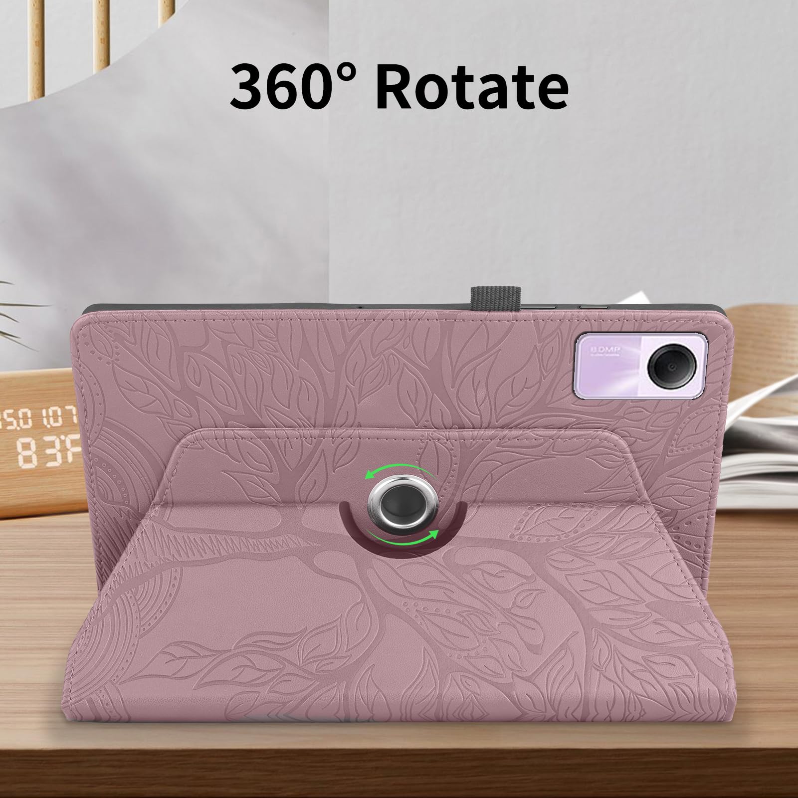 TEDTIKJT Rotating Case for Xiaomi Redmi Pad SE 11 Inch 2023 Flip Cover PU Leather Tablet Case 360 Degree Rotating Stand Protective for Xiaomi Redmi Pad SE Cover Rose Gold Life Tree - Image 3