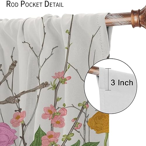Miniatura 388 de Retro 70s Floral Blackout Window Curtains, Watercolor Flower Plant Rustic Modern Style Pattern Window Drapes, for Bedroom Living Room 42x45in 2