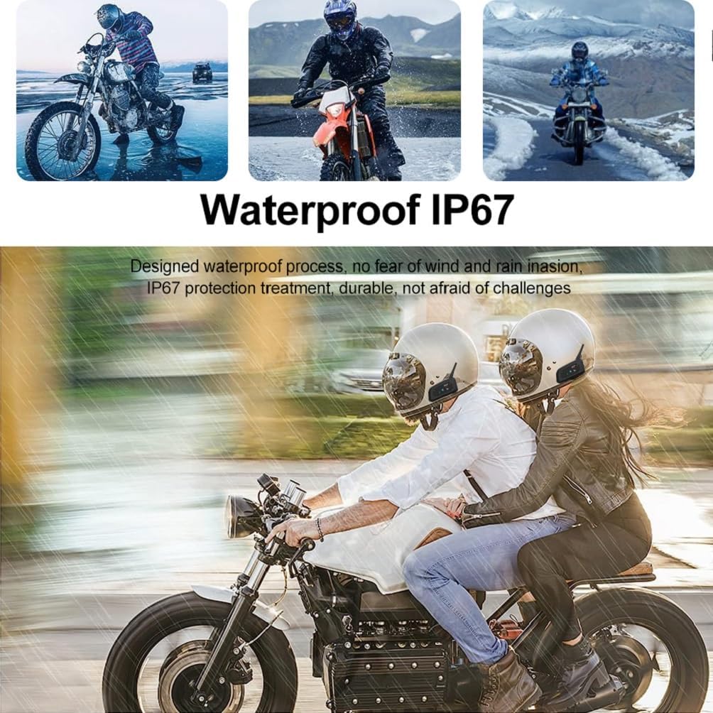 V6 Pro Motocicleta Intercomunicador, 2 Casco Auricular Intercom Kit con cancelación de Ruido, 1Km Distancia, IP67 Impermeable Universal Motocicleta Sistema de Comunicación (Negro-Dos)