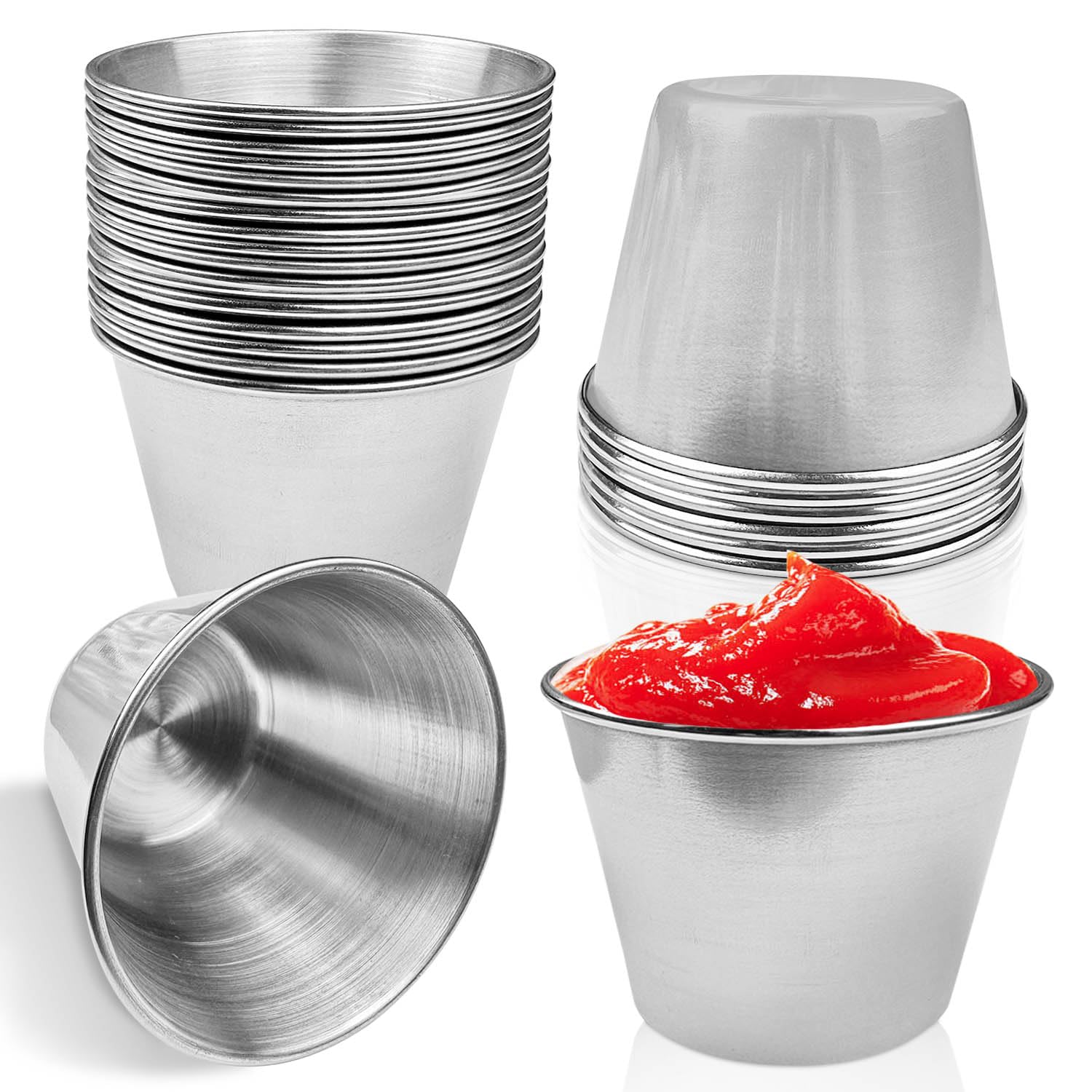 20 Stück Saucenschälchen Aus Edelstahl 304, 1,5 Oz / 45 Ml – Stapelbar, Spülmaschinenfest