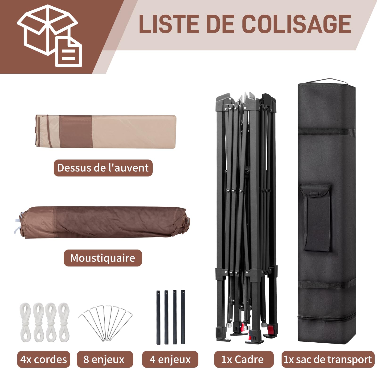 LEADZM 3.3x3.3m Tonnelle de Jardin Pliable,Pop-up,avec 4 Moustiquaire Barnum,Anti-UV 50+,Cadres en Acier,Convient pour la Fête, l'extérieur,Patio,Camping,Kaki