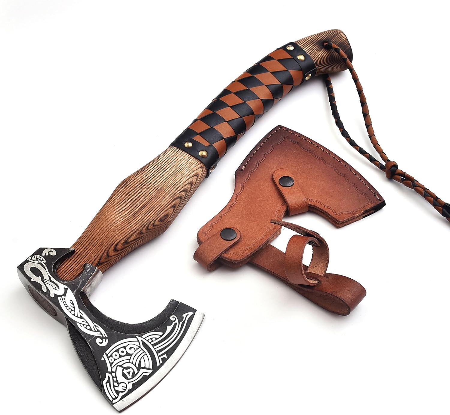 Viking Hunter Custom Handmade Gift Viking Axe Carbon Steel Bushcrafting Axe Hunting Valhalla Axe with Leather Sheath Camping Bearded Hatchets Blacksmith Hunting Axe (VK-Ax-1)