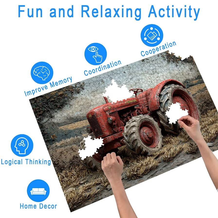 Puzzle 1500 Piezas, Puzzle Granja con Caja Regalo, Tractor Puzzles 1500 Piezas Adultos, Medidas: 87 x 57 cm, Rompecabezas Adultos de Madera, Rompecabezas para Decoración Hogar, Regalo Mujer, -5028