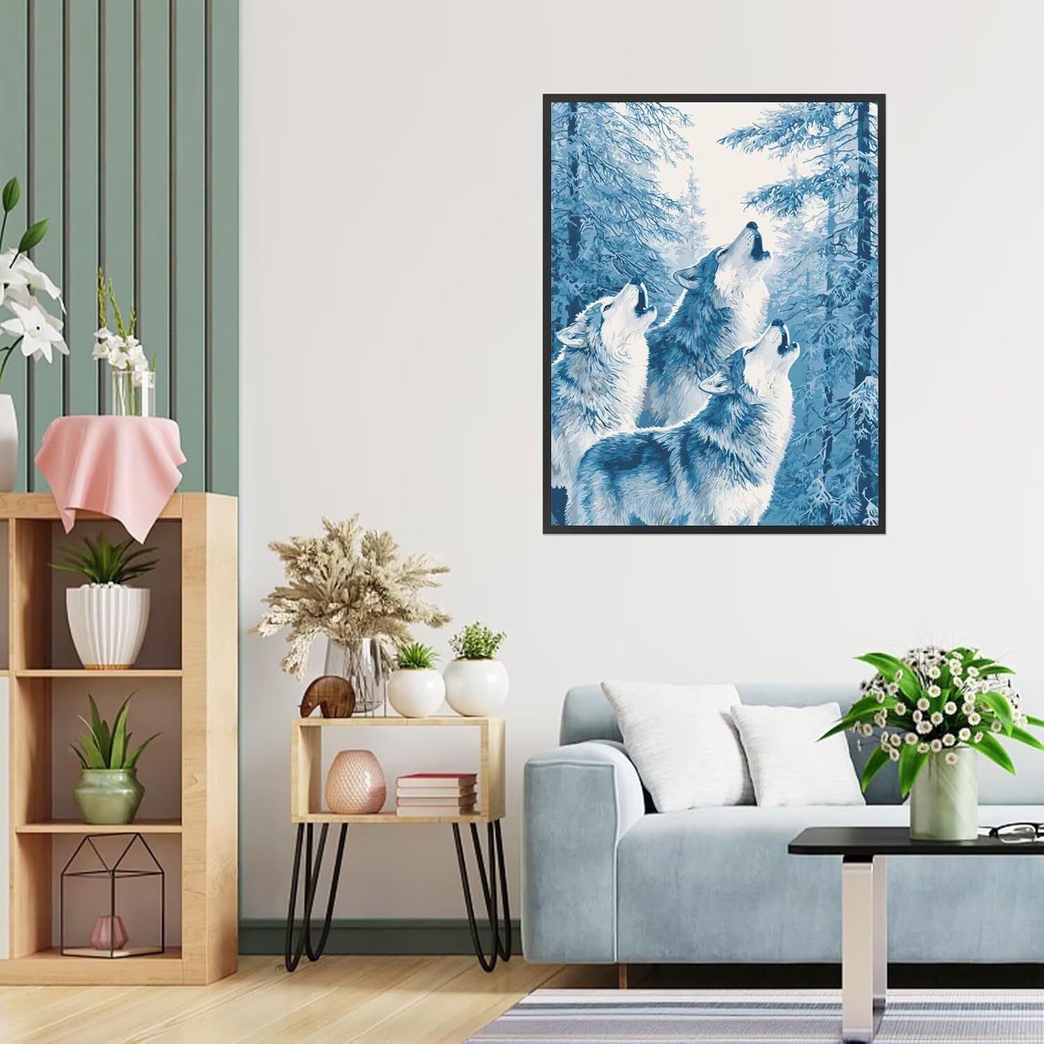 Malen nach Zahlen Erwachsene Der Wolf, Winter Malen nach Zahlen Kinder für Anfänger, Hochwertiges Ölgemälde auf Leinwand Handgemalt, Stressabbau Kunst-Set, Perfekt Home Decor Geschenke 70x95cm z-241