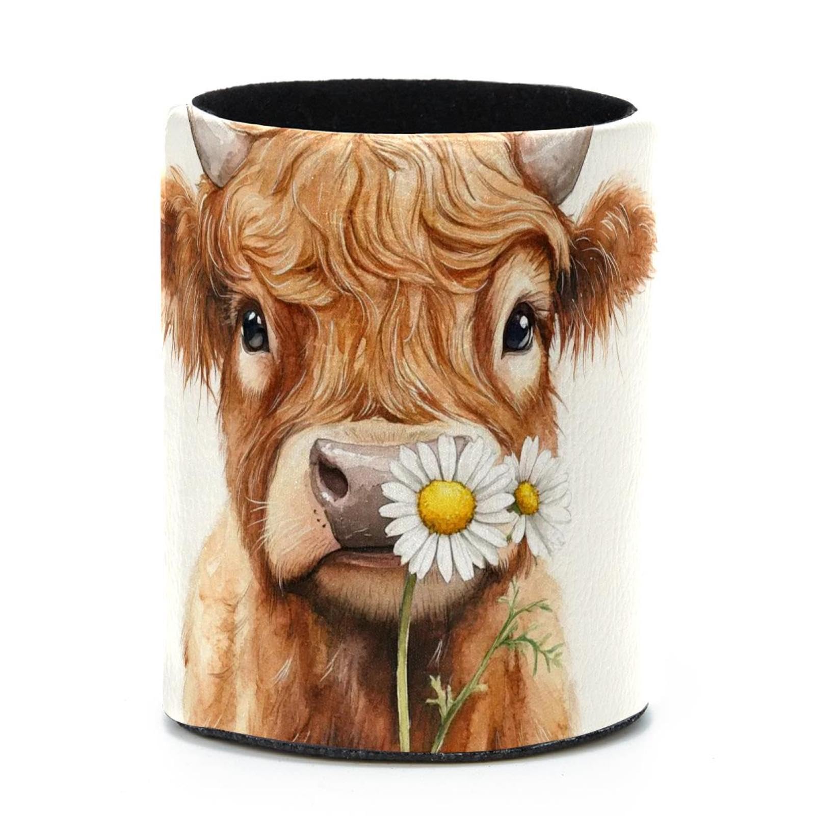 VAPOKF Round Pencil Holders for Desk, Cow and Daisy Pen Holders Pen Pot Makeup Brushes Storage Desktop Stationery Supplies Organiser for Home Office