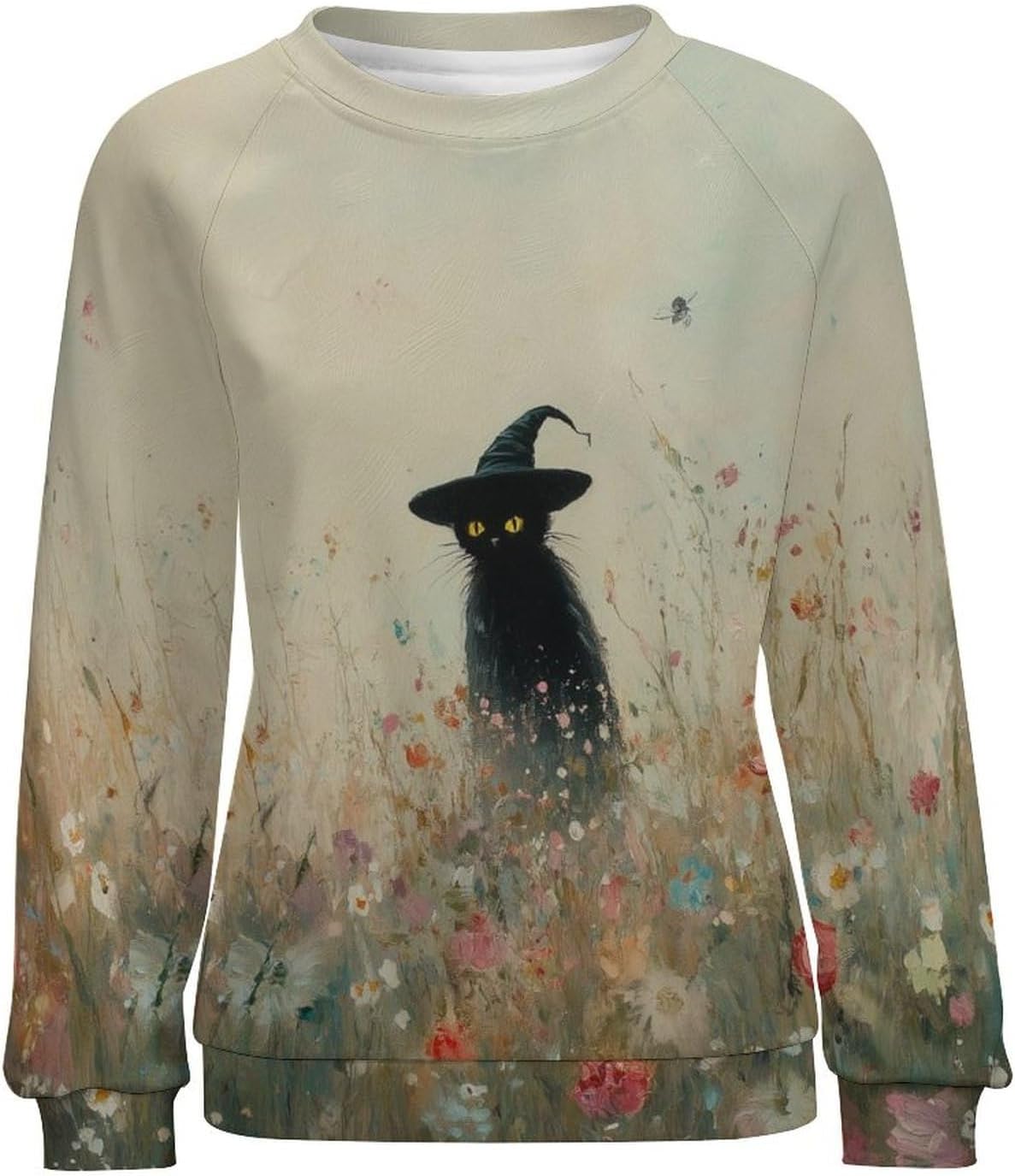 Sweatshirts for Women Black Cat Print Oil Painting Pullover Long Sleeve Fall Fashion Sweater - Image 4