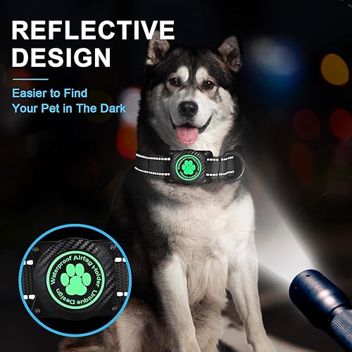 Miniatura 4 de OKVSKO Airtag - Collar para perro, collar de nailon con soporte impermeable para AirTag, collar luminoso reflectante ajustable para mascotas para