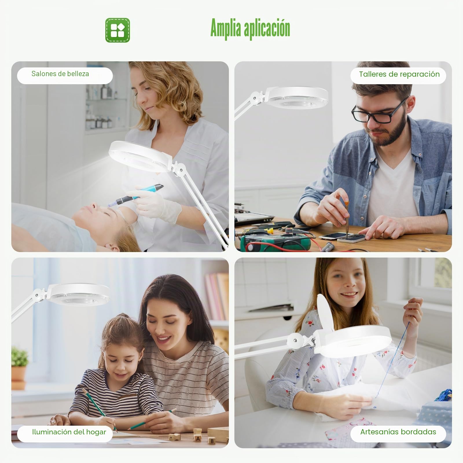 8 lámparas LED con lupa con luz, 24 W, lámpara de mesa con lupa, lámpara de pie para estudio de belleza, aumento 8X, ahorro de energía, con ruedas y brazo ajustable.