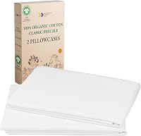 California Design Den 100% Organic Cotton Percale Pillowcases Queen/Standard Set of 2 - Crisp, Breathable, GOTS Certified White