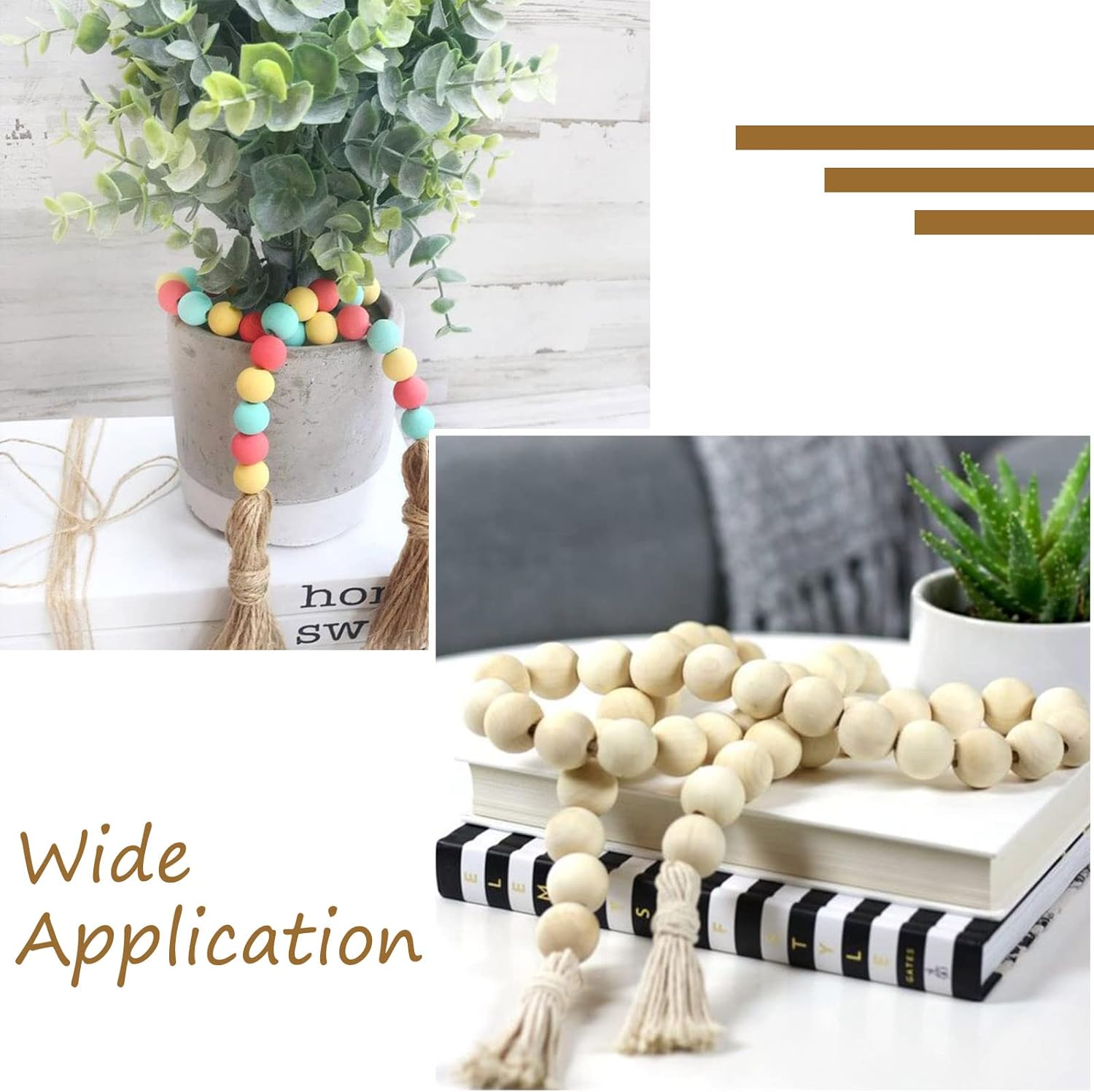 Cheriswelry Wood Bead Tassels Making Kit with 240 16mm Wood Beads, Pendants, Polyester Tassel Ribbon, Jute Cord - DIY Garland, Home, Rustic Farmhouse Tiered Tray Decor
