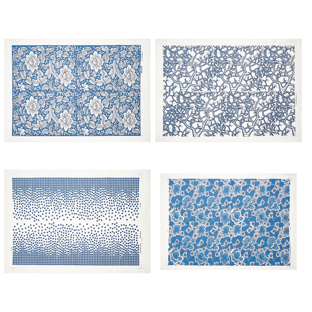 AHANDMAKER4 Styles Ceramic Decals Pottery Ceramics Clay Transfer Paper, Blue and White Porcelain Style Paper Ceramic Decals for Pottery Overglaze Enamel Decal Waterslide Decal