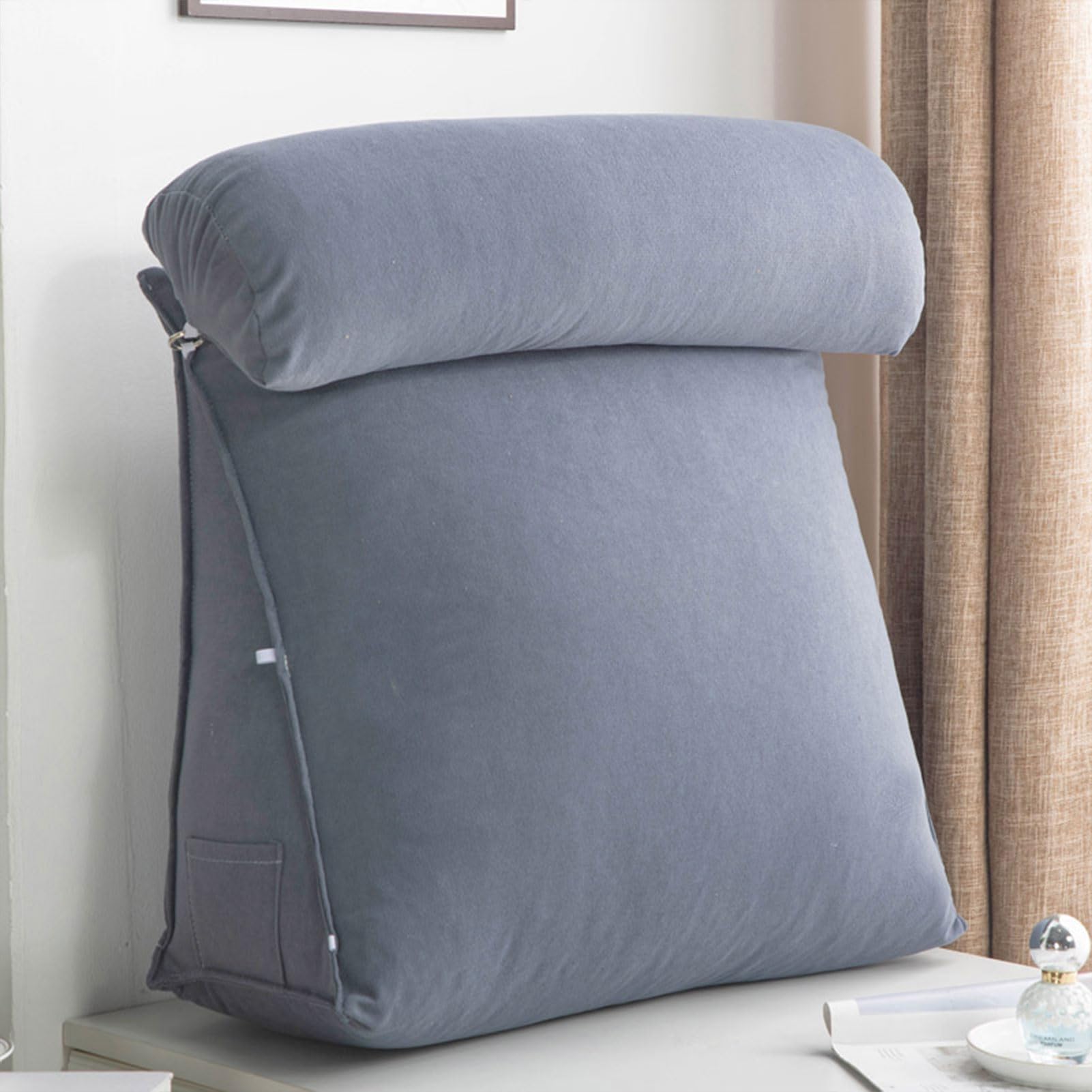 SDFGdtruR back pillow， Triangular Wedge Pillow,Ergonomic Reading,Backrest With,Breathable Back Relax(Cyan Gray,60x50x22cm)