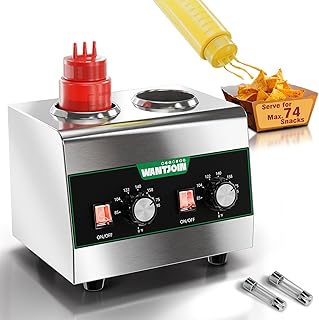WantJoin Electric Sauce Warmer Dispenser - 320W Commercial Countertop Machine, Stainless Steel Warmer for Hot Fudge, Nacho Cheese, Ketchup, Chocolate with 2X 650ml Bottles (Red & Yellow)