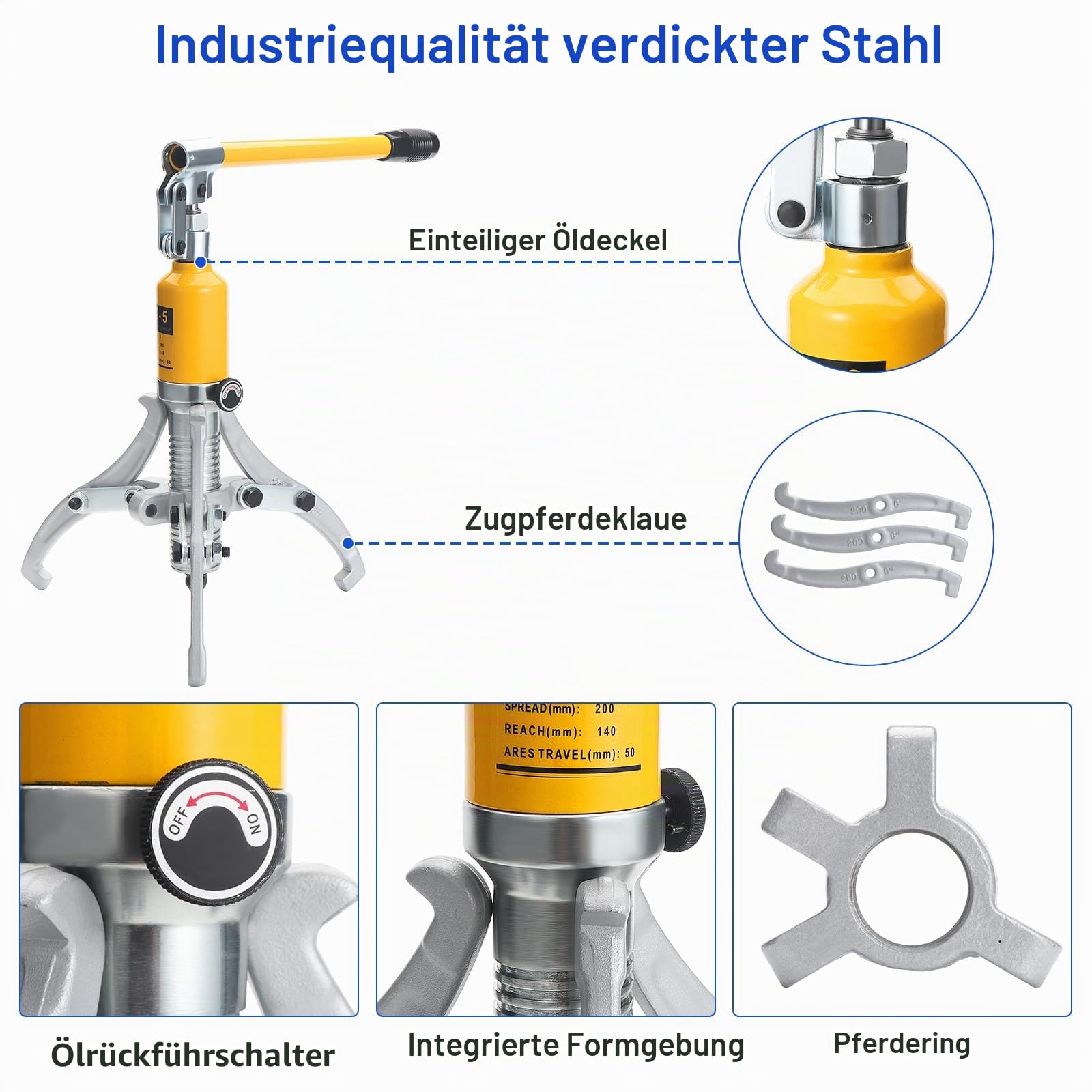 Hydraulik Abzieher Hydraulisch 5T, Hydraulischer Lagerabzieher | Hydraulischer Zahnrad Abzieher, Radnabenabzieher Hydraulik, Hydraulischer Abzieher Lager Integral 3 Backen Abzieher