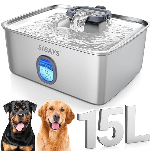 SIBAYS 4Gal/15L Large Dog Water Fountain, Stainless Steel Pet Fountain