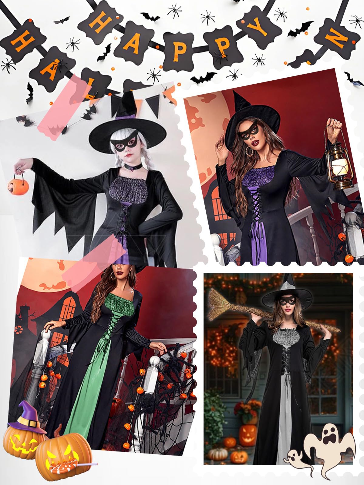 Witch Dress for Women, Medieval Vintage Wicked Witch Halloween Costume Gothic Sorceress Cosplay Long Dresses