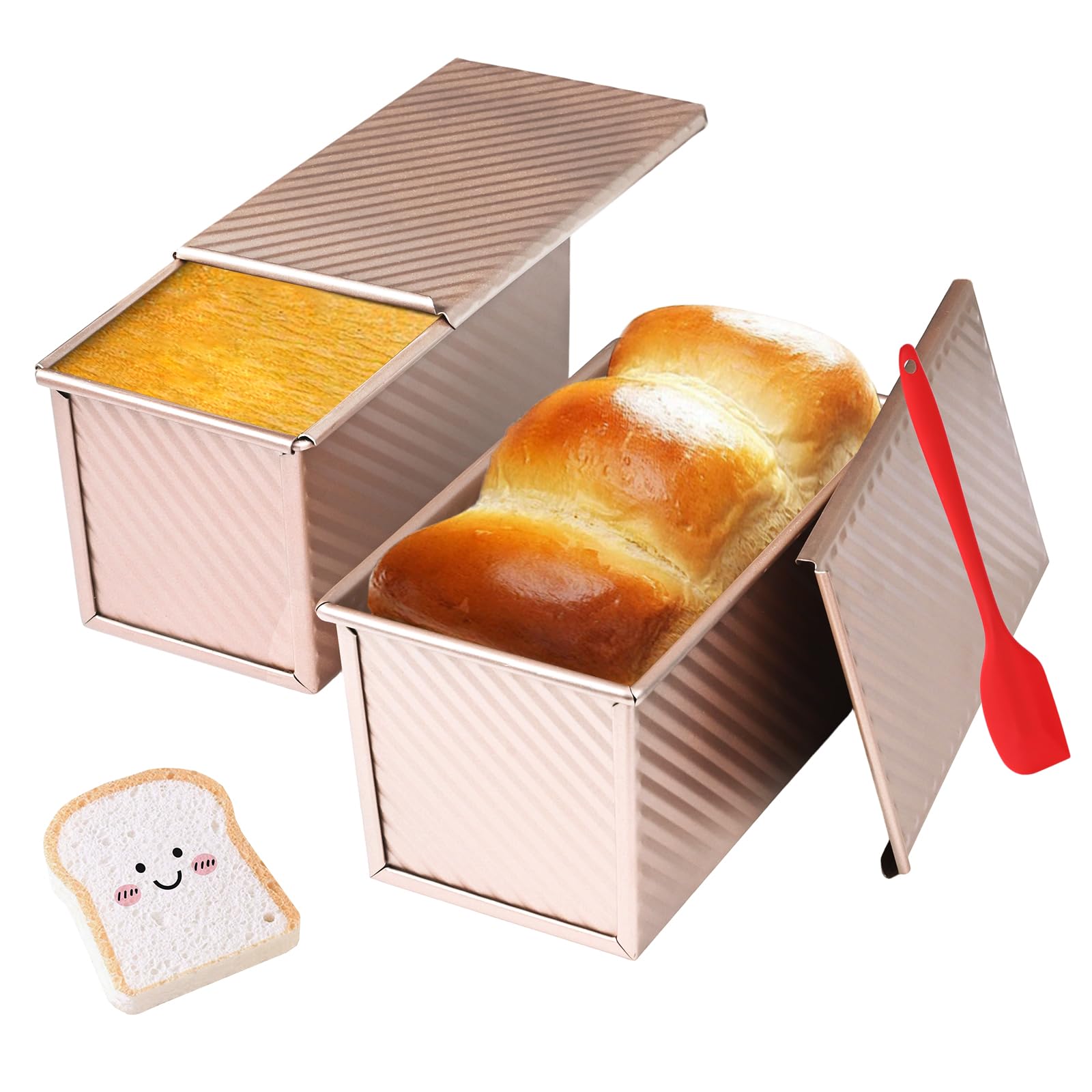 Forma de pão Pullman com tampa, 2 pacotes de 500 g de capacidade de massa para pão