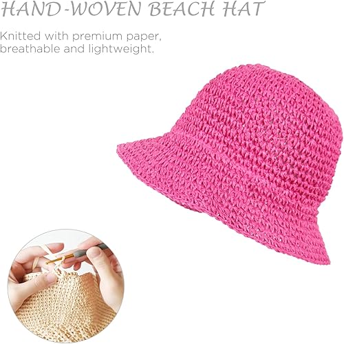 Miniatura 7 de KDWAVE Sombrero de paja flexible plegable tejido a mano de ganchillo sombreros de paja al aire libre verano playa Headwear para mujeres niñas