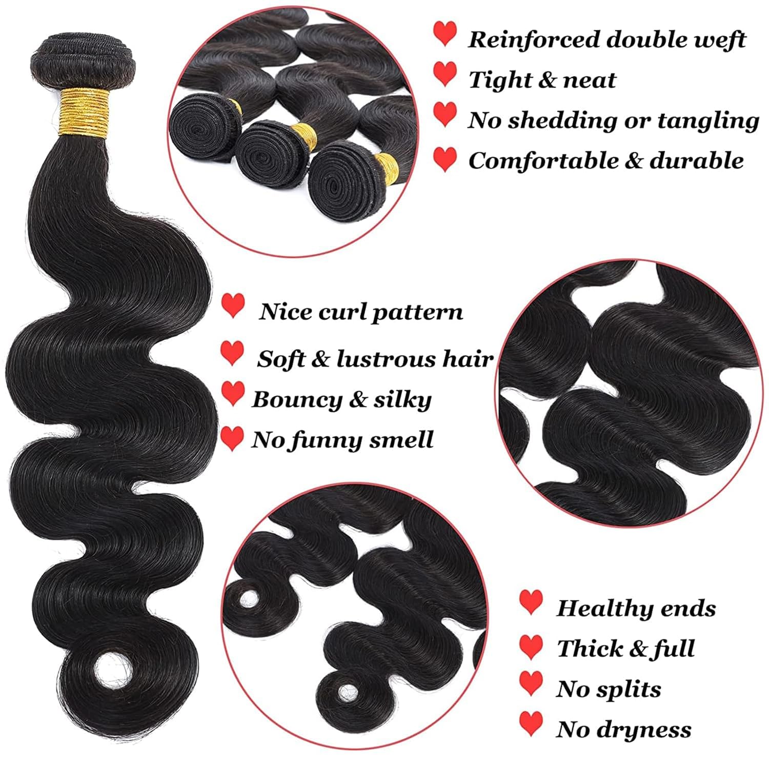 Human Hair Bundles 20 22 24 Inch 12A Body Wave Bundles Human Hair 100% Unprocessed Brazilian Virgin 3 Bundles Human Hair Quick Weave Extensions Natural Black