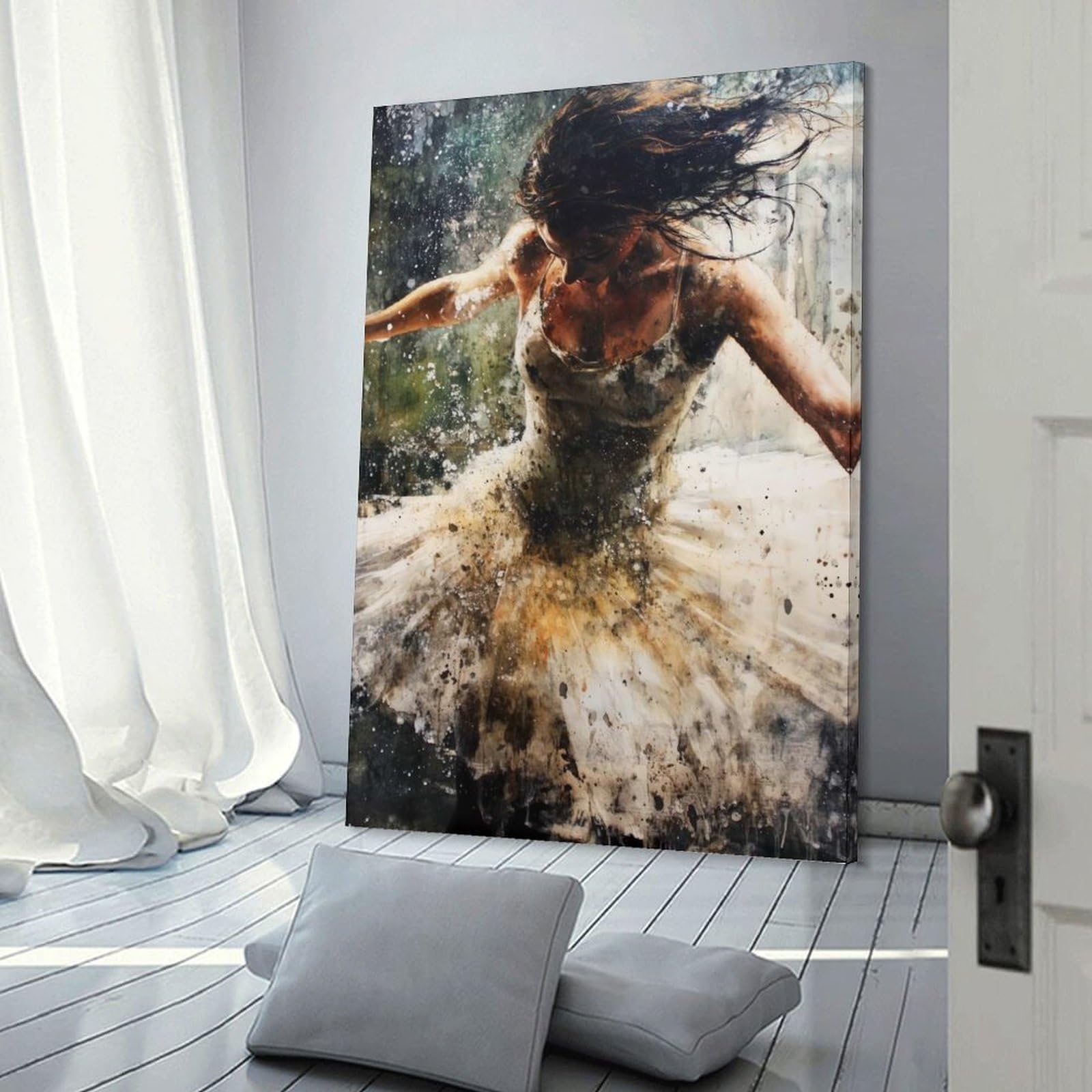 Junmoney Canvas Art Print Ballerina in Motion, 12x18inch(30x45cm), for Gallery Wall Layouts in Home Or Office, A Versatile Canvas Print for Layering