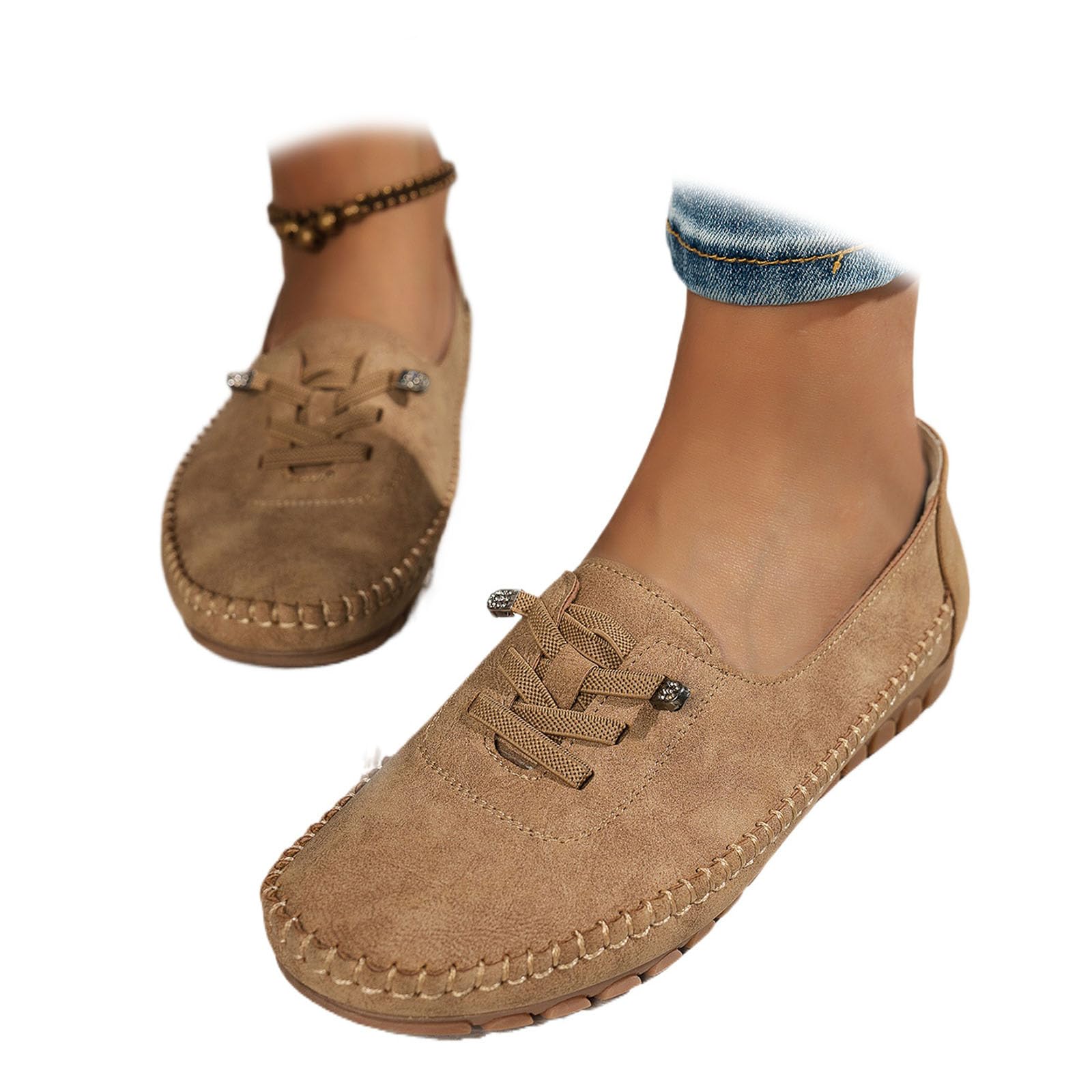 Women's Vintage Leather Loafers, Orthopedic Soft Flats with Arch Support, Wide Fit Breathable Slip-On Driving Moccasins