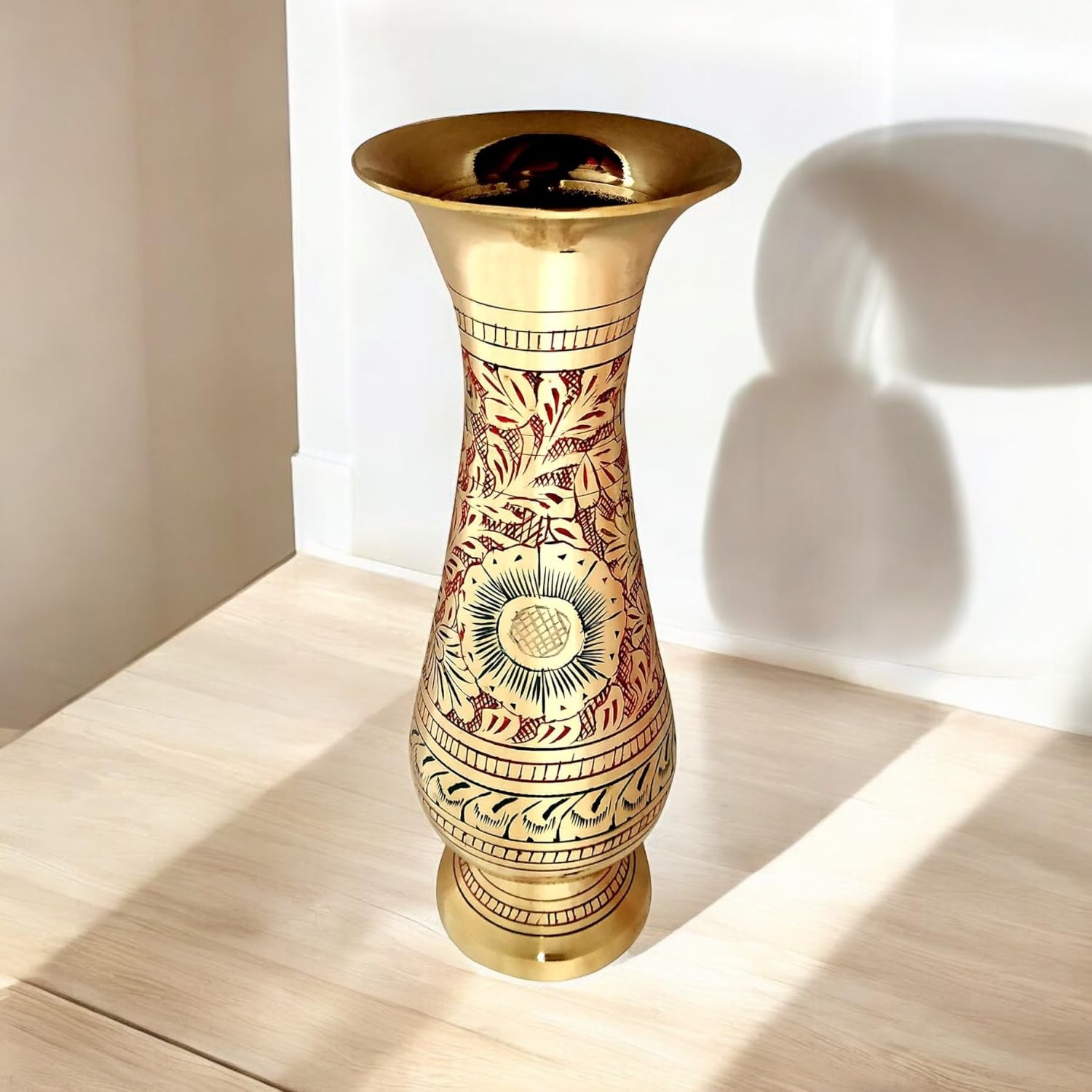 Akanksha Arts Brass Made Top-Notch Flower Vase Brass with Alluring NAKKASHI Work. 8 inches Height 4