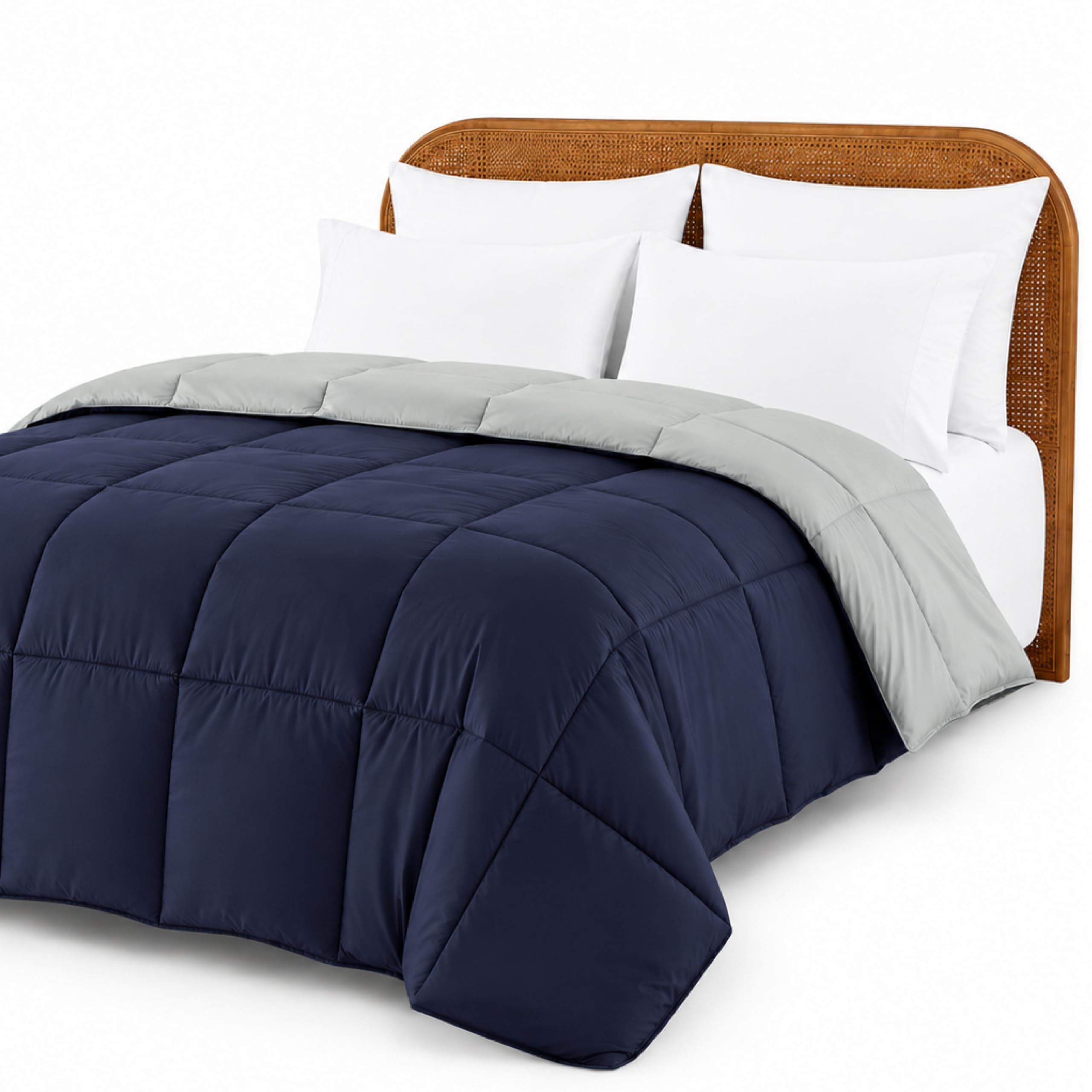 Modern Threads Comforter Duvet Insert, Reversible Quilted Down Alternative Comforter with Corner Tabs, All Season Bedding, King, Navy/Silver