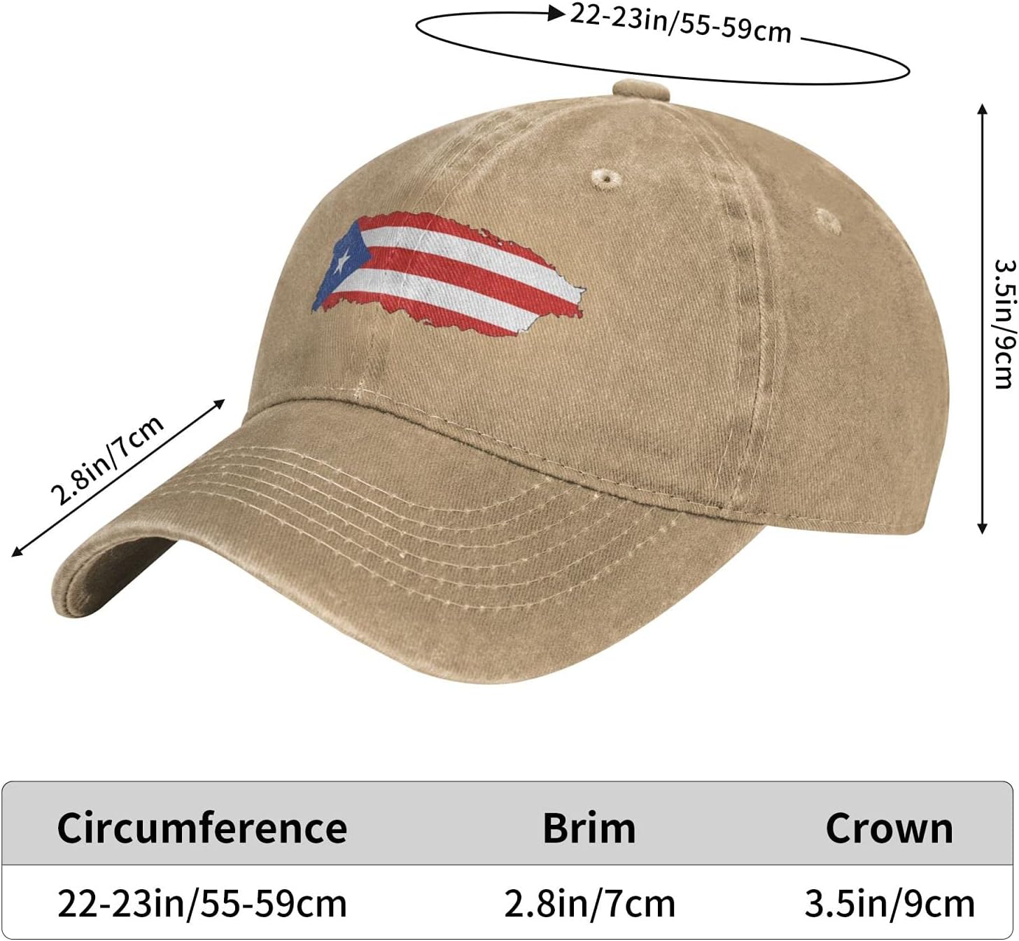 USA Puerto Rico Flag Baseball Cap Cotton Cowboy Hat Retro Washed Adjustable - Image 7