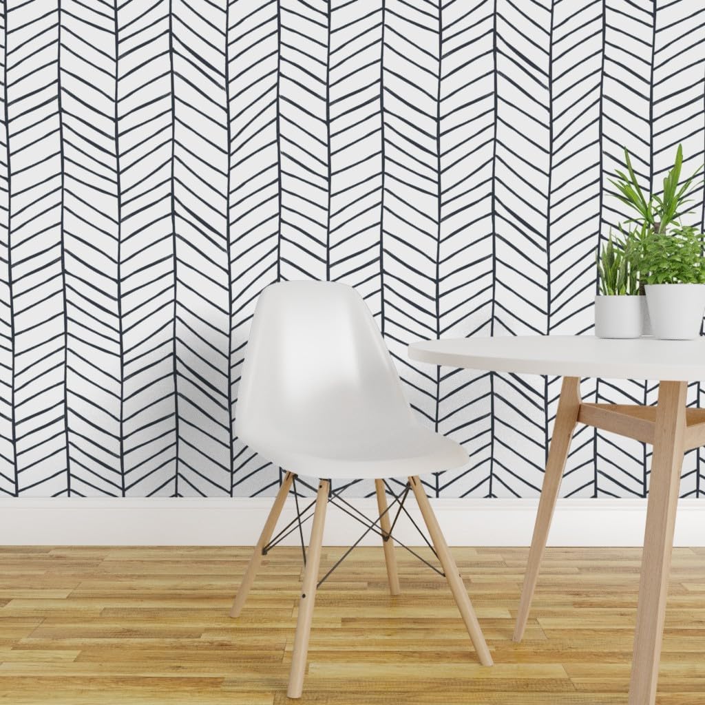 Removable Wallpaper 6ft x 2ft - Herringbone, Black and White, Feather, Chevron, Geometric, Large Scale Custom Pre-Pasted Wallpaper by Spoonflower