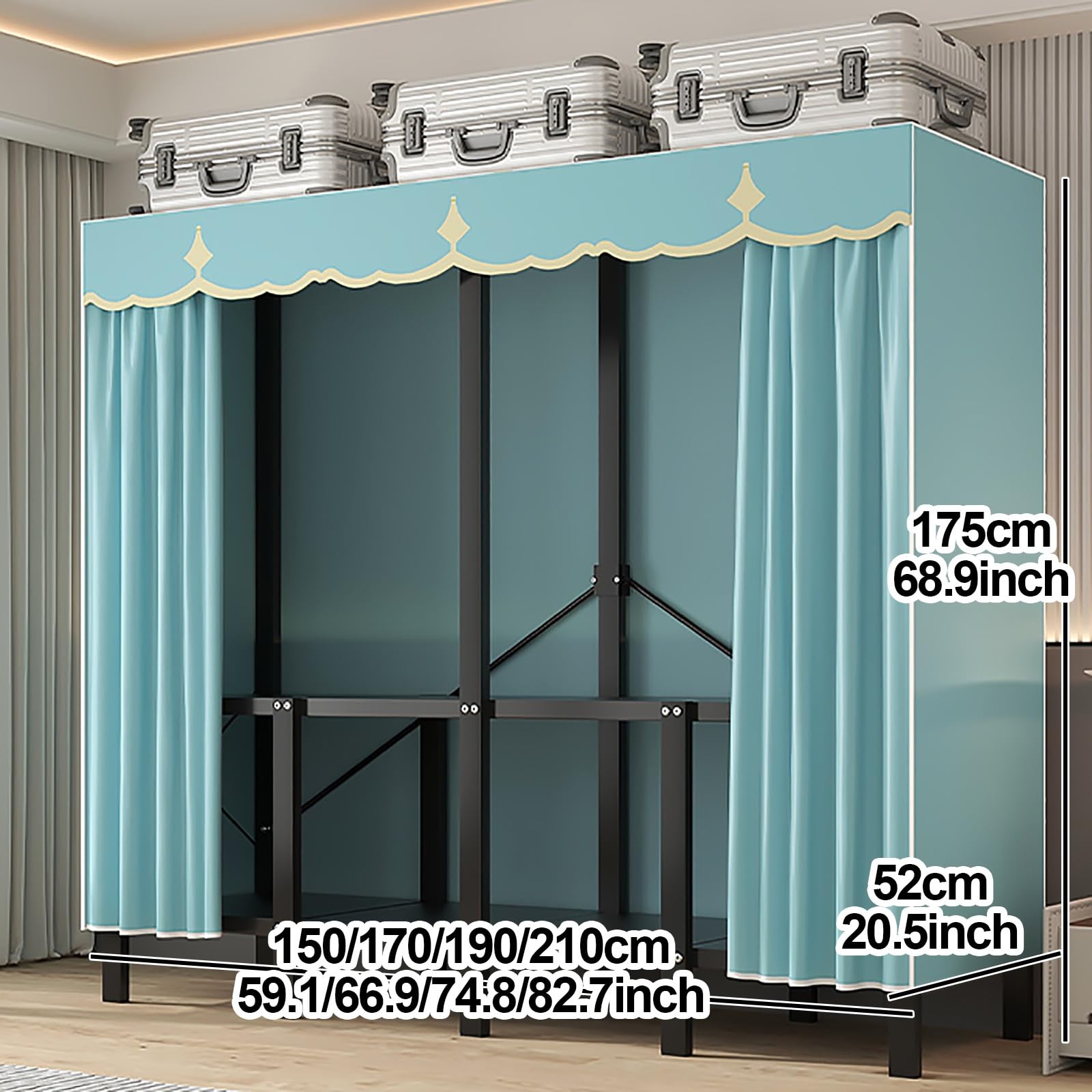 Robuster tragbarer Kleiderschrank, Kleideraufbewahrungs-Organizer, faltbarer Kleiderständer zum Aufhängen von Kleidungsstücken, Metallrahmen, vielseitiges Design für Schlafzimmer