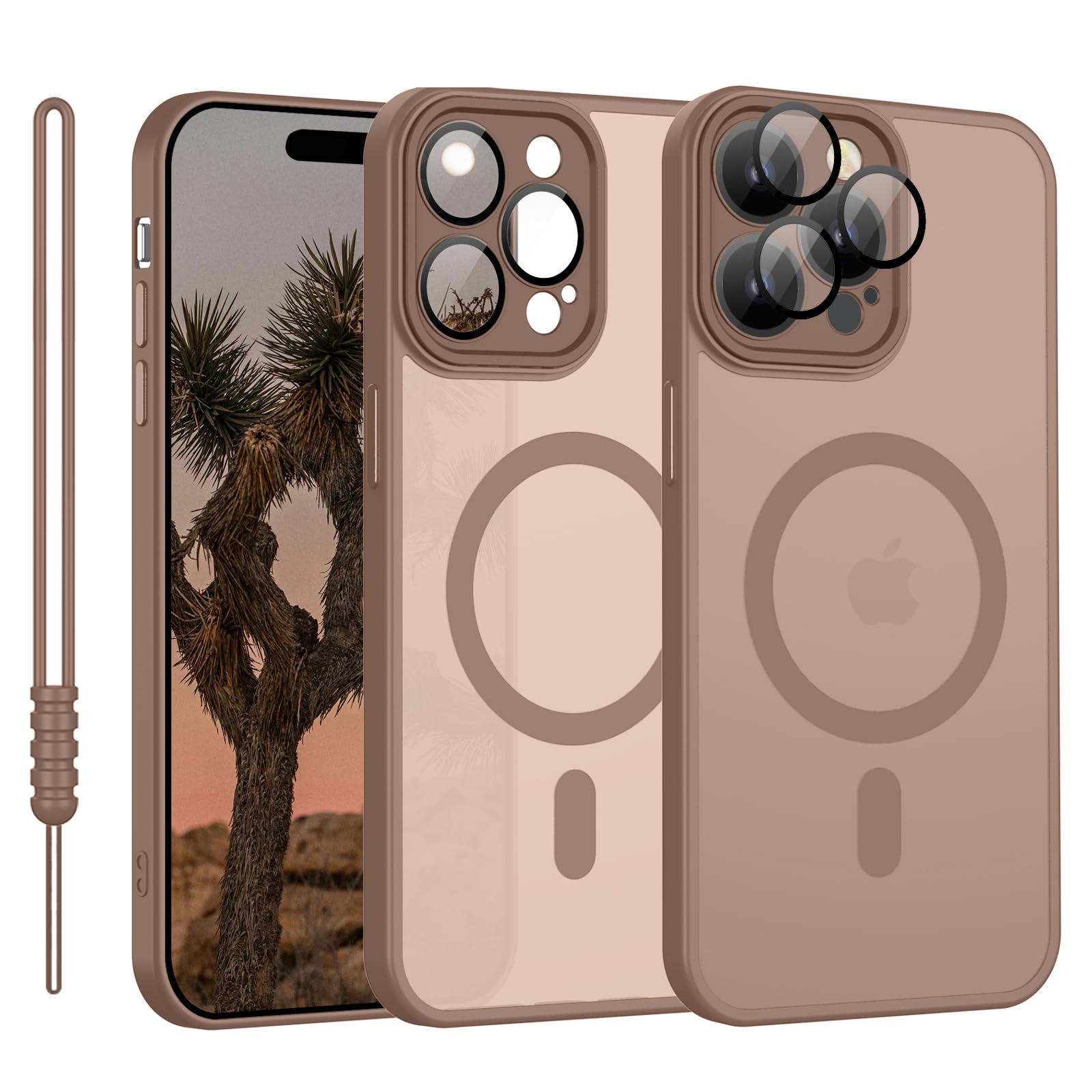 YUANDMI iPhone 15 Pro Hülle mit MagSafe, Hanyhülle iPhone 15 Pro Magnetisch Matte Touch Kameraschutz, Anti-Gelb rutschfest Kratzfest Schutz Stoßfest Hülle für iPhone 15 Pro Braun