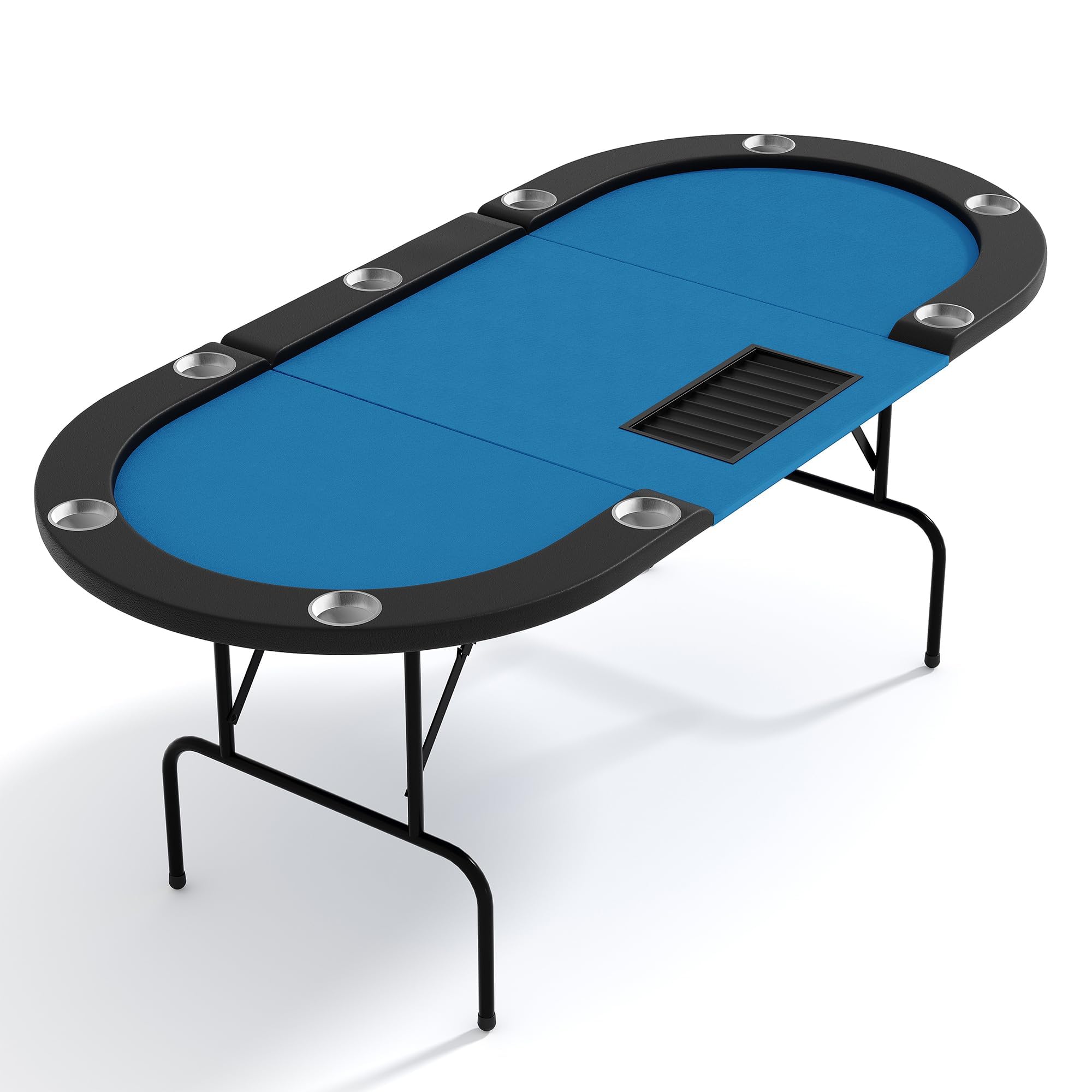 Garvee Klappbarer Pokertisch für 8-10 Personen, Ovaler Casino Spieltisch mit Blauem Filz, 207x106x75cm