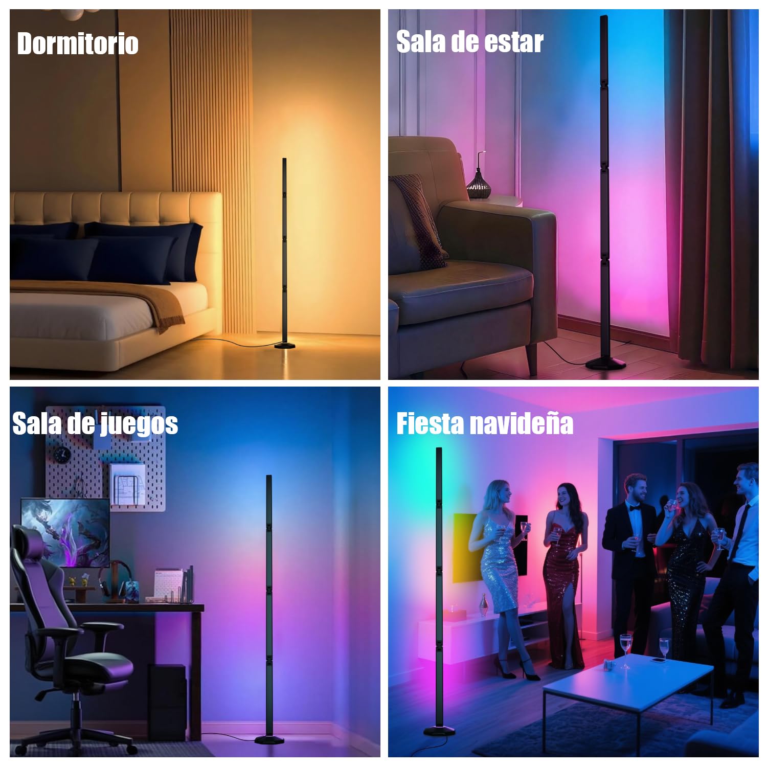 171cm Lampara de Pie Plegable, Smart Regulable RGB Luces LED | 2200 LM con Control Remoto y APP, Sinc Musica, Temporizador Función, 99+ Modos de Escena, Lampara Salon, Dormitorio, Cama