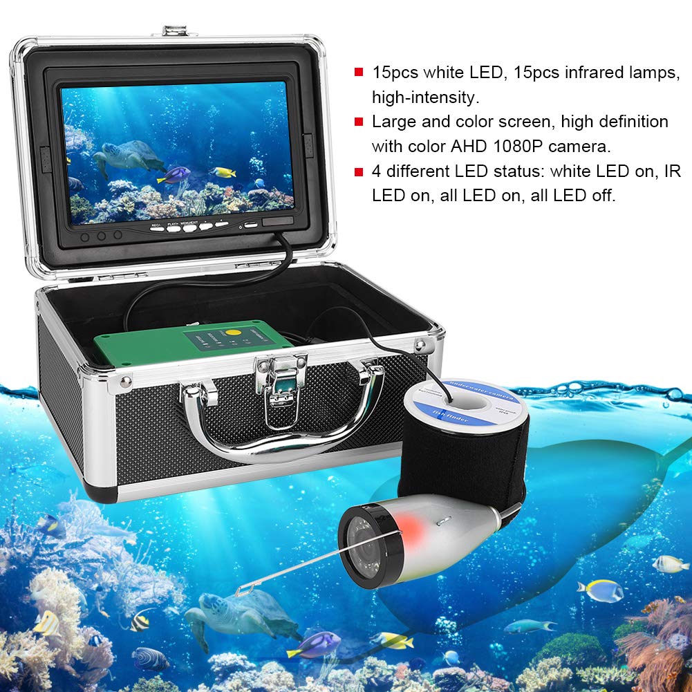 Fish Finder Camera, Onderwater Ijsvissen Camera Verbeterde 720 P Camera 12 IR Lichten Fishfinder 7 Inch 1024x600 IPS Scherm for Meer/Zee Vissen,voor ijs, rivier en boot(30M Cable