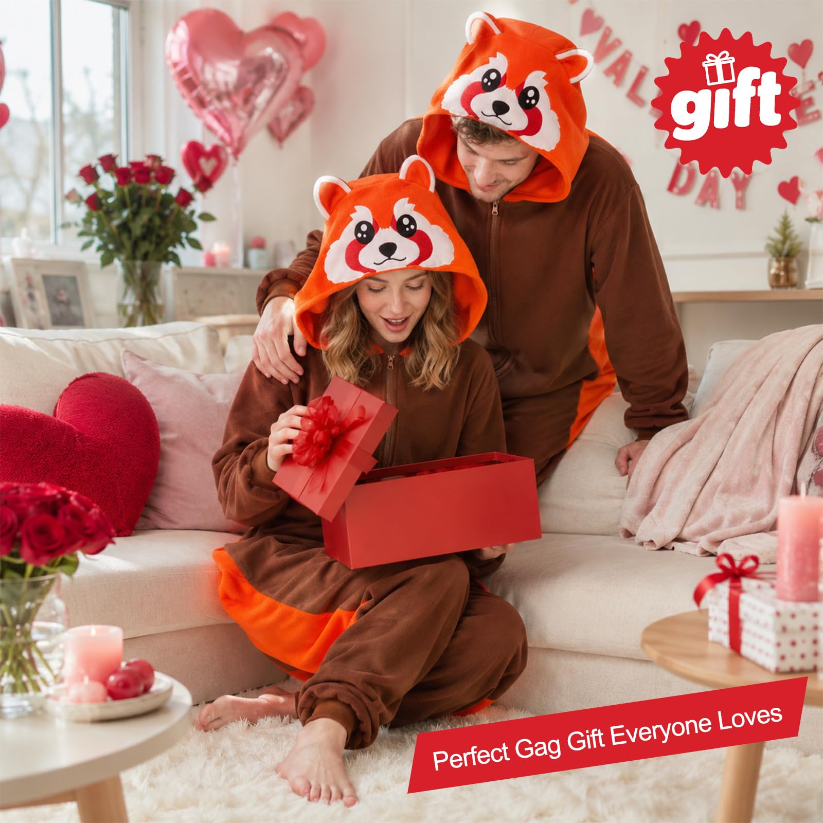 Pigiama intero con panda rosso, per cosplay e casa, per donne e uomini