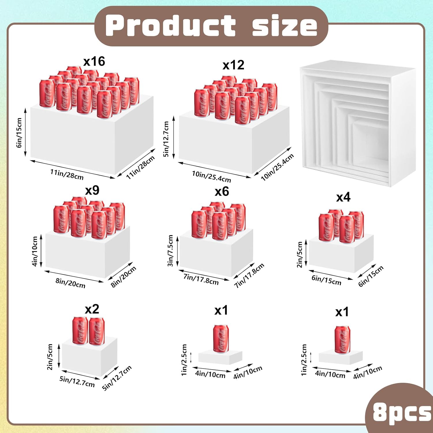 8 Pcs Acrylic Display Risers Set, 11" White Buffet Stands for Desert Food Table Display Catering Jewelry Figures Show( 4" 4" 5" 6" 7" 8" 10" 11")